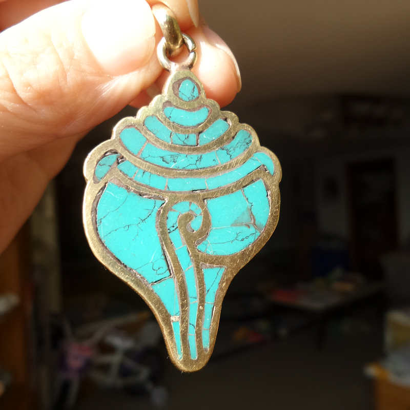 Ethnic Fashion Com - Tibetan Amulet Brass Inlaid Stone Sea