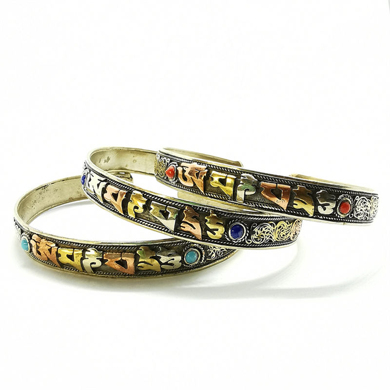 Ethnic Fashion Com - Tibetan Mantras Amulet Open Cuff OM