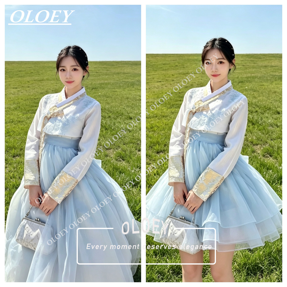 Hanbok Modern Set - OLOEY Elegant Light Blue Ivory Korea